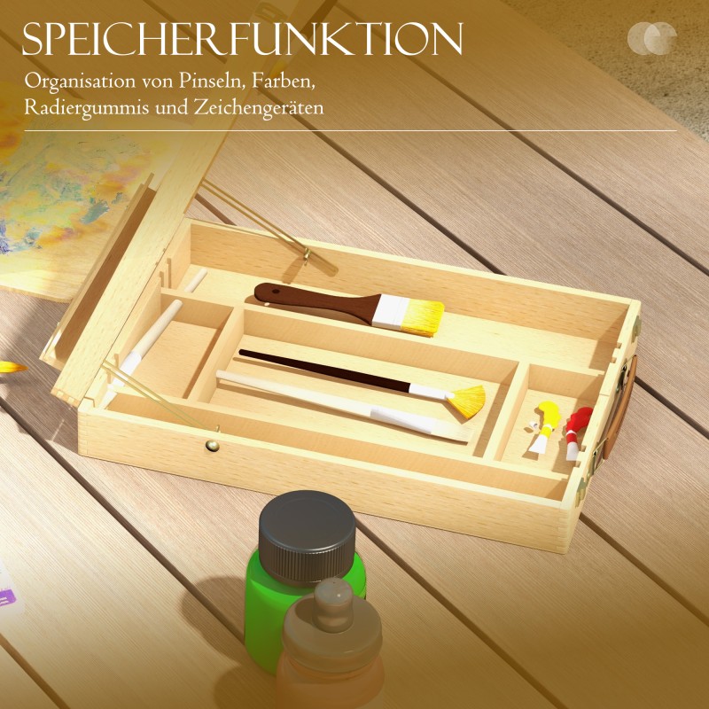 Pöytämallinen maalausteline säilytyslaatikolla, pyökkiä, taittuva, max 61 cm, luonnonväri
