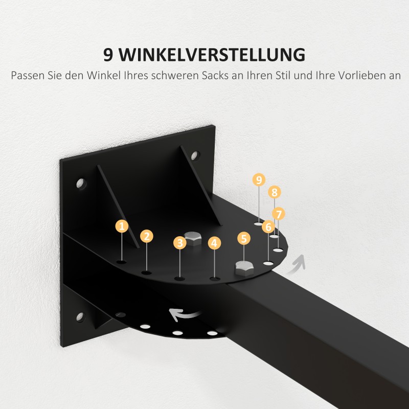 Nyrkkeilysäkin seinäteline, 9 säädettävää kulmaa, teräs, kantavuus 100 kg, musta