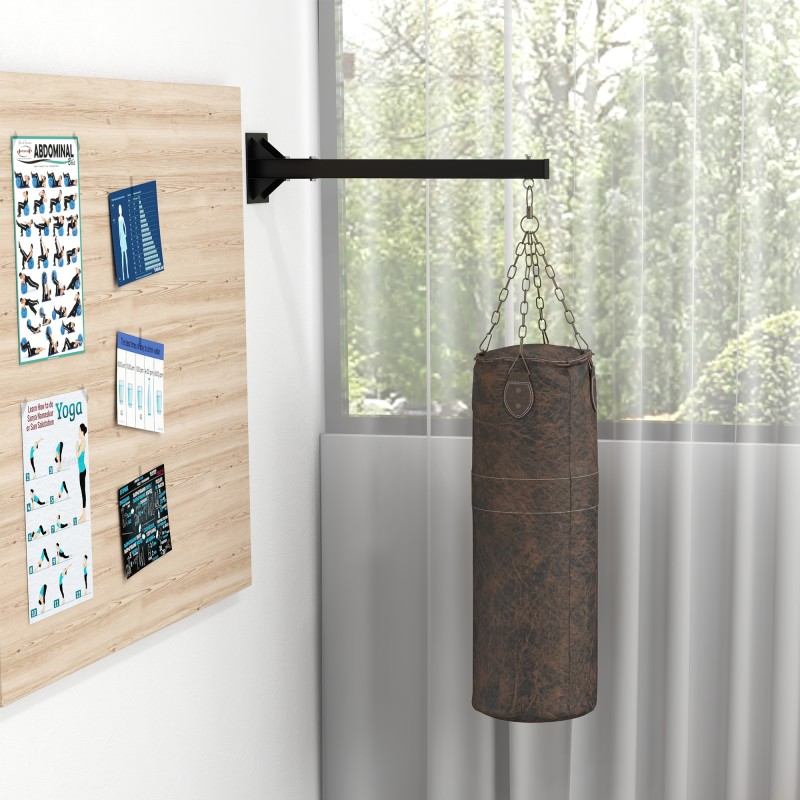 Nyrkkeilysäkin seinäteline, 9 säädettävää kulmaa, teräs, kantavuus 100 kg, musta