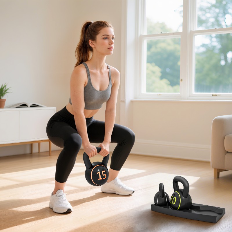 Kahvakuulasetti kotitreeniin 3 kpl 2,2/4,5/6,8 kg muovi musta