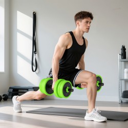 4-in-1 säädettävä painosarja 20 kg, käsipainot, levytanko, kahvakuula ja punnerruskahvat, vihreä