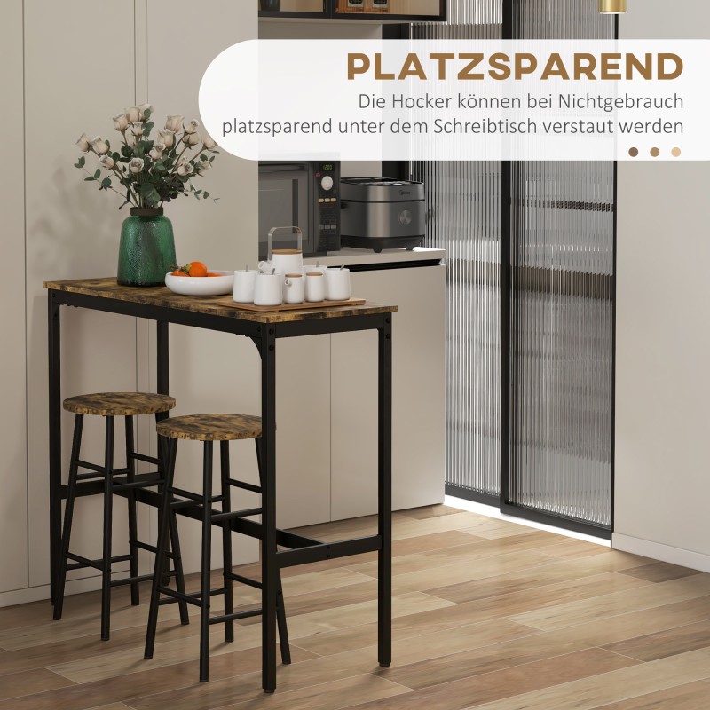 Baaripöytä ja 2 barjakkaraa, teollinen tyyli, MDF ja teräs, 3-osainen setti, ruskea/musta