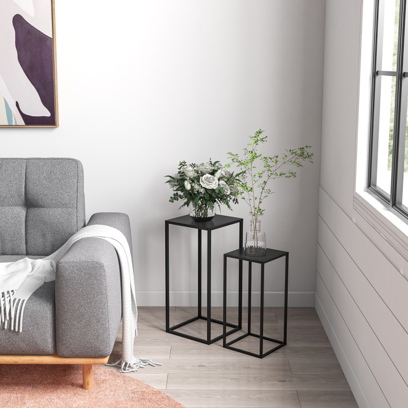 Kukkatelineet 2 kpl setti, skandinaavinen metallirunko, 58,5/65 cm, musta