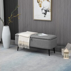 Säilytyspenkki teräsjaloilla ja pellavakankaan näköisellä verhoilulla 102 x 40 x 44 cm, harmaa