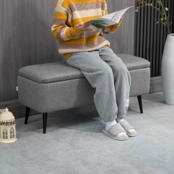 Säilytyspenkki teräsjaloilla ja pellavakankaan näköisellä verhoilulla 102 x 40 x 44 cm, harmaa