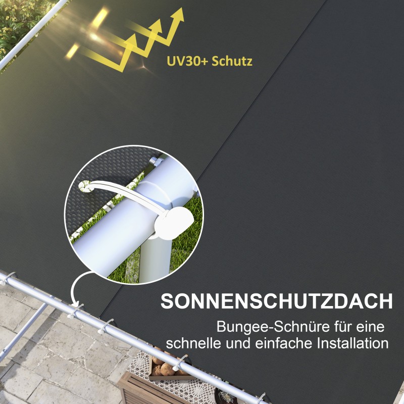 Siirrettävä terassikatos pyörillä, teräsrunko, 3 x 3 m, tummanharmaa, hiekkapusseilla