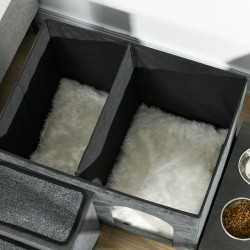 Kissan ja pienen koiran lemmikkitalo rapuilla ja ruokakipoilla 70 x 50 x 51,5 cm harmaa