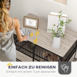 Koiranhäkki kalusteena suurille koirille, kalustelevy ja teräs, 100x60x68 cm, pähkinäpuu/musta