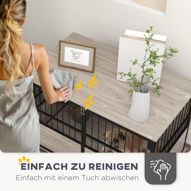 Koiranhäkki kalusteena suurille koirille, kalustelevy ja teräs, 100x60x68 cm, pähkinäpuu/musta