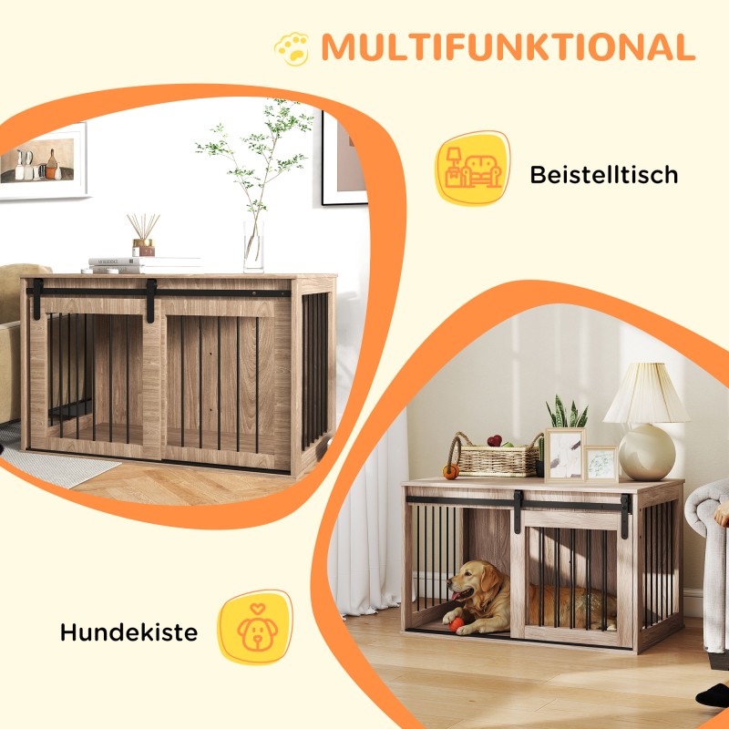 Koiranhäkki / koirankaluste suurille koirille, lastulevy ja teräs, 98 x 58 x 61 cm, pähkinänruskea/musta