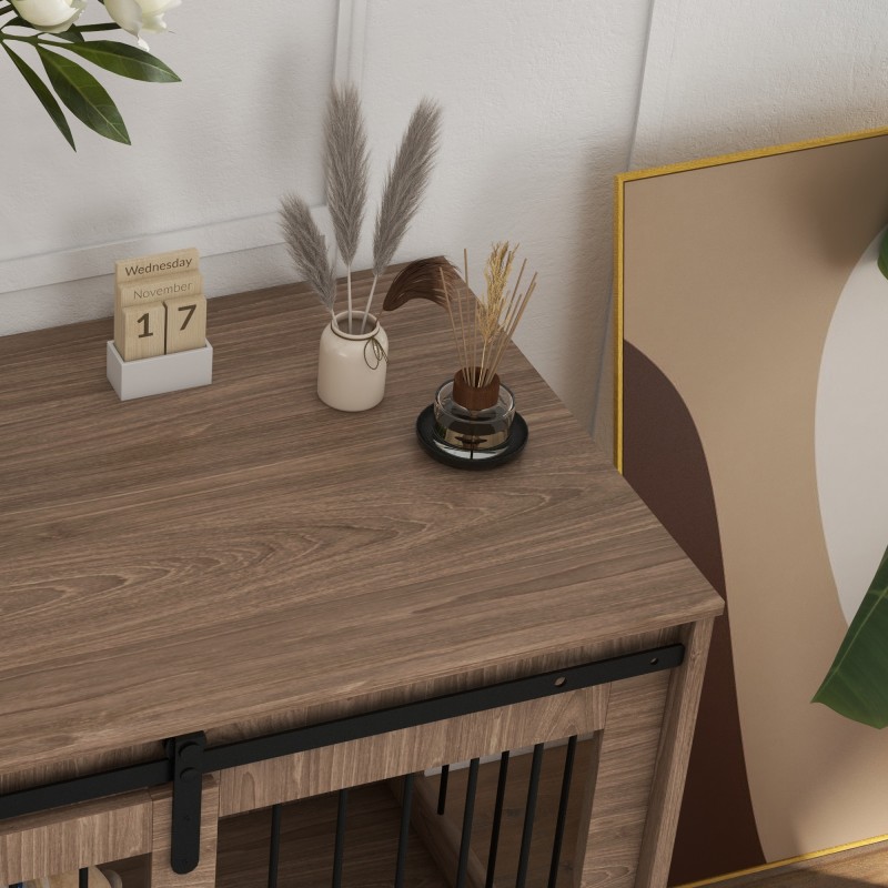 Koiranhäkki / koirankaluste suurille koirille, lastulevy ja teräs, 98 x 58 x 61 cm, pähkinänruskea/musta