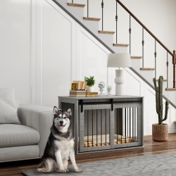 Koiran sisähäkki liukuovella lastulevyä ja terästä 98 x 58 x 61 cm harmaa