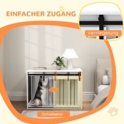 Koiran sisähäkki liukuovella, lastulevy ja teräs, suurille koirille, 98 x 58 x 61 cm, valkoinen/pähkinä