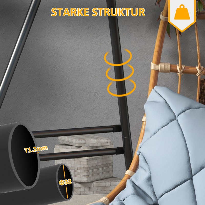 Riippuistuimen teline terästä, sisä- ja ulkokäyttöön, 178 x 143 x 180 cm, 150 kg, musta