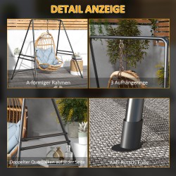 Riippuistuimen teline terästä, sisä- ja ulkokäyttöön, 178 x 143 x 180 cm, 150 kg, musta