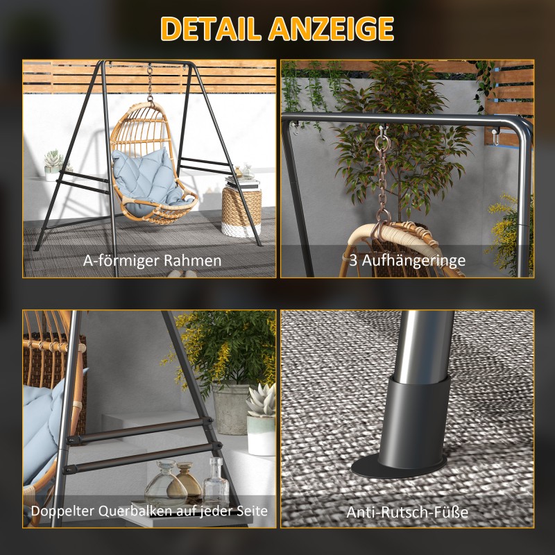 Riippuistuimen teline terästä, sisä- ja ulkokäyttöön, 178 x 143 x 180 cm, 150 kg, musta