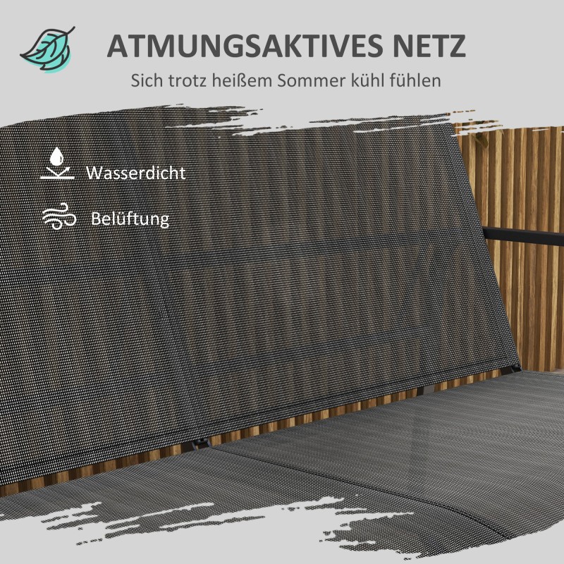 Puutarhakalustesetti ulkokäyttöön, 4 osaa, teräs ja karkaistu lasi, hengittävä verkkokangas, musta