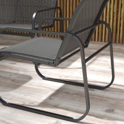 Puutarhakalustesetti ulkokäyttöön, 4 osaa, teräs ja karkaistu lasi, hengittävä verkkokangas, musta