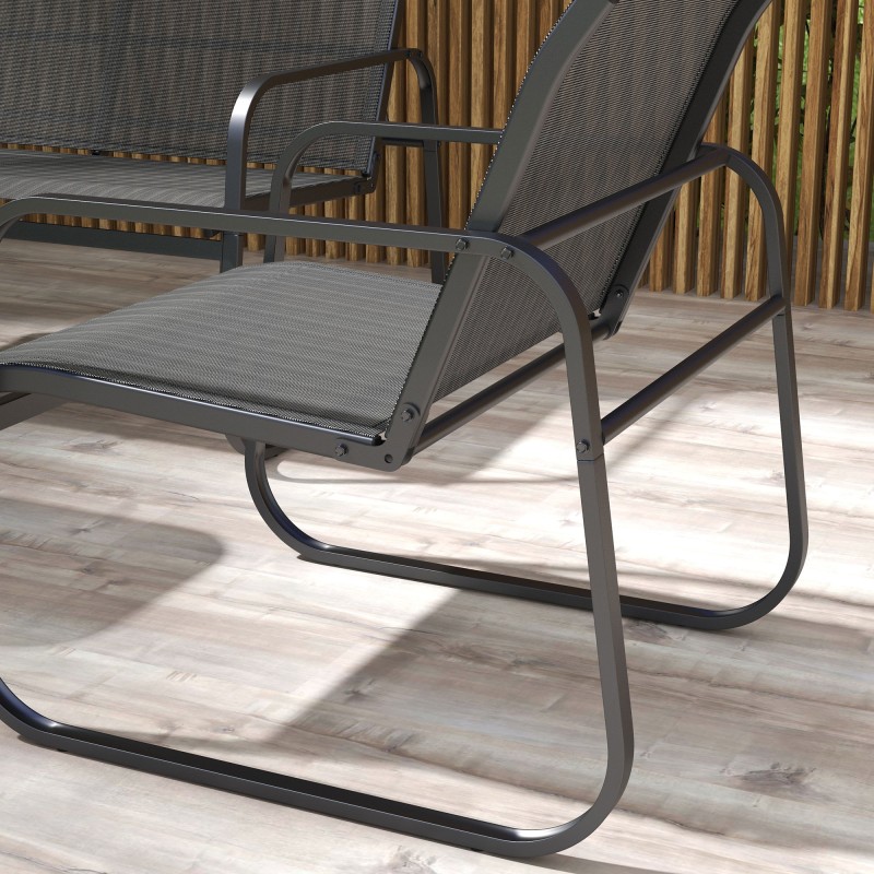 Puutarhakalustesetti ulkokäyttöön, 4 osaa, teräs ja karkaistu lasi, hengittävä verkkokangas, musta