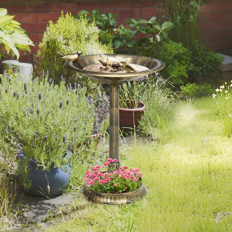 Lintukylpy puutarhaan, 2 allasta, polypropeeni, Ø50 x 72 cm, pronssi