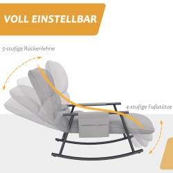 Keinutuoli säädettävällä selkänojalla ja jalkatuella, mikrokuitu, metallirunko, harmaa