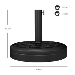 Aurinkovarjon jalusta 18 kg pyöreä betonijalusta HDPE-kuorella, Ø45 cm, musta, 32/38/48 mm varsiin
