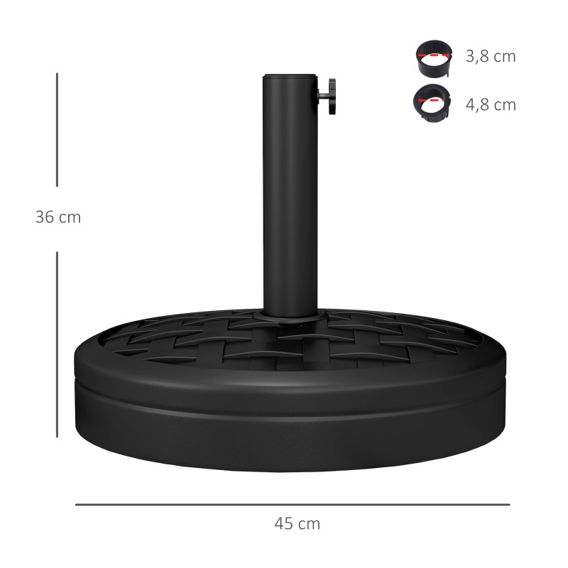 Aurinkovarjon jalusta 18 kg pyöreä betonijalusta HDPE-kuorella, Ø45 cm, musta, 32/38/48 mm varsiin