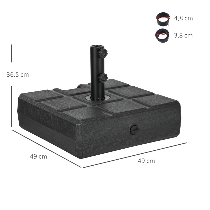 Täytettävä pihavarjon jalusta 40 kg, HDPE-muovi ja teräs, 49x49 cm, musta