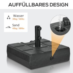 Täytettävä pihavarjon jalusta 40 kg, HDPE-muovi ja teräs, 49x49 cm, musta