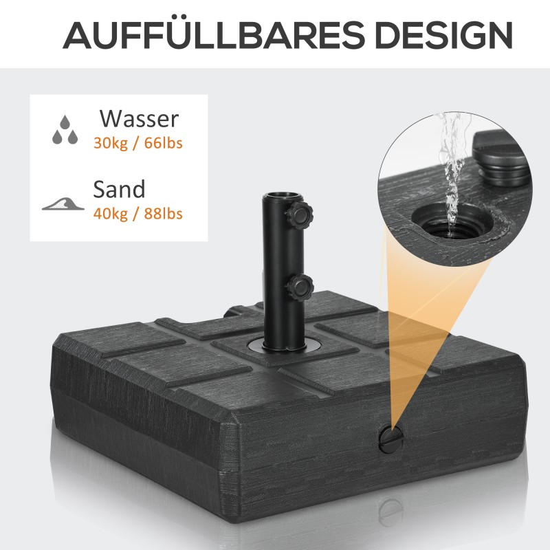 Täytettävä pihavarjon jalusta 40 kg, HDPE-muovi ja teräs, 49x49 cm, musta