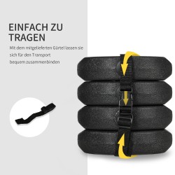 Paviljongin jalkapainot 4 kpl, 12 kg, HDPE-sementti, kiinnitystapeilla ja kuljetushihnalla, musta