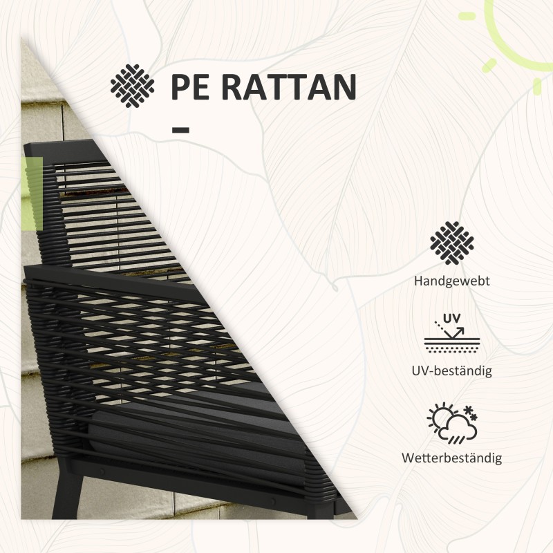 Parvekesetti 3-osainen ulkokalustesetti, PE-rottinki ja teräs, tuolit 53x57x77 cm, musta/harmaa