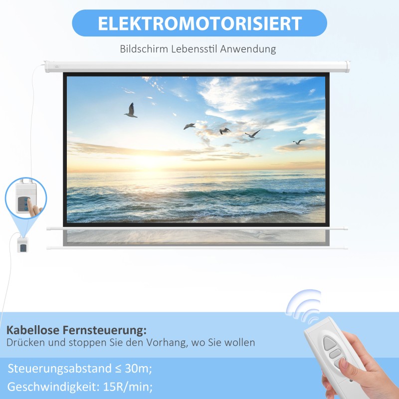 Sähkökäyttöinen valkokangas 84" 16:9, moottoroitu projektionsleinwand, kaukosäädin, valkoinen