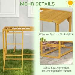 Kanateline/kanakiipeilyteline 3–4 kanalle, puuta, keinuilla ja tikkailla, keltainen