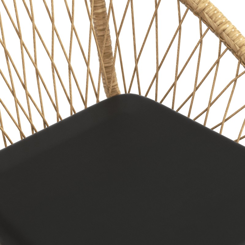 Rottinki terassikalustesetti ulos 2 nojatuolia ja pyöreä pöytä, teräsrunko, musta/keltainen