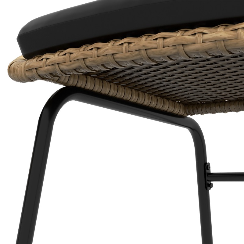 Rottinki terassikalustesetti ulos 2 nojatuolia ja pyöreä pöytä, teräsrunko, musta/keltainen