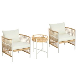 Puutarhan bistrosetti 3 osainen PE rottinki teräsrunko tuoli 72x66x64 cm keltainen creme