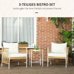 Puutarhan bistrosetti 3-osainen, PE-rottinki, teräsrunko, tuoli 72x66x64 cm, keltainen/creme