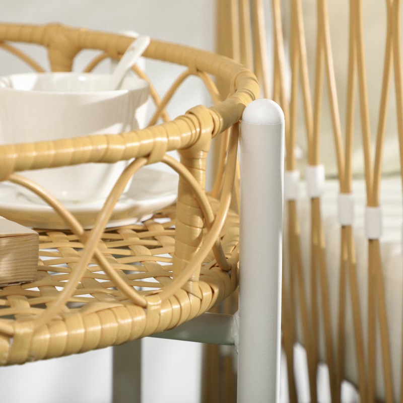 Puutarhan bistrosetti 3-osainen, PE-rottinki, teräsrunko, tuoli 72x66x64 cm, keltainen/creme