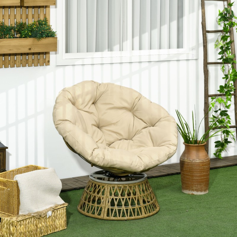 Pyörivä rottinkinen ulkotuoli boho-tyyli teräsrungolla 85 x 70 x 82 cm creme / luonnonsävy