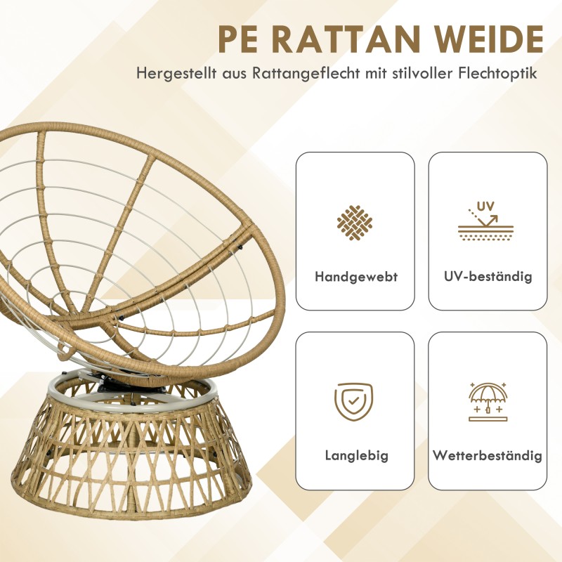 Pyörivä rottinkinen ulkotuoli boho-tyyli teräsrungolla 85 x 70 x 82 cm creme / luonnonsävy