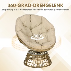 Pyörivä rottinkinen ulkotuoli boho-tyyli teräsrungolla 85 x 70 x 82 cm creme / luonnonsävy