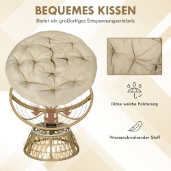 Pyörivä rottinkinen ulkotuoli boho-tyyli teräsrungolla 85 x 70 x 82 cm creme / luonnonsävy