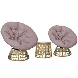 Rottinkinen bistrosetti ulkokäyttöön 3 osainen 2 kääntyvää tuolia ja pöytä 85 x 70 x 82 cm keltainen vaaleanruskea