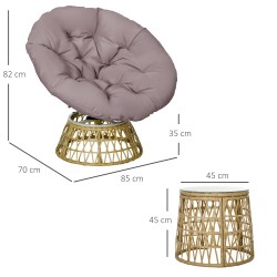 Rottinkinen bistrosetti ulkokäyttöön, 3-osainen, 2 kääntyvää tuolia ja pöytä, 85 x 70 x 82 cm, keltainen/vaaleanruskea
