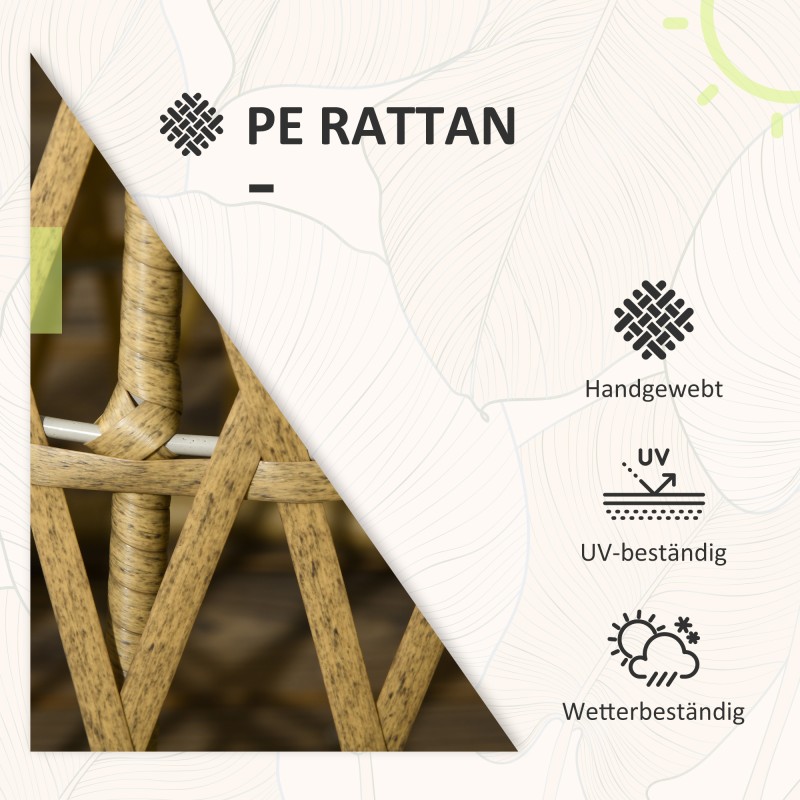 Rottinkinen bistrosetti ulkokäyttöön, 3-osainen, 2 kääntyvää tuolia ja pöytä, 85 x 70 x 82 cm, keltainen/vaaleanruskea