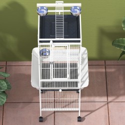 Papukaijahäkki sisäkäyttöön terästä 62,5 x 62,5 x 156 cm 4 ruokakupilla ja pyörillä valkoinen