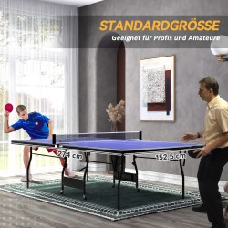 Pöytätennispöytä taittuva teräsrunko MDF 274 x 152,5 x 76 cm sininen verkko 2 mailaa 3 palloa