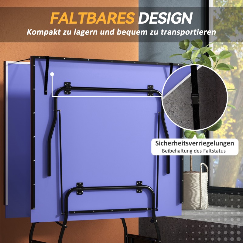 Pöytätennispöytä taittuva teräsrunko MDF 274 x 152,5 x 76 cm sininen verkko 2 mailaa 3 palloa