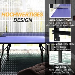 Pöytätennispöytä taittuva teräsrunko MDF 274 x 152,5 x 76 cm sininen verkko 2 mailaa 3 palloa